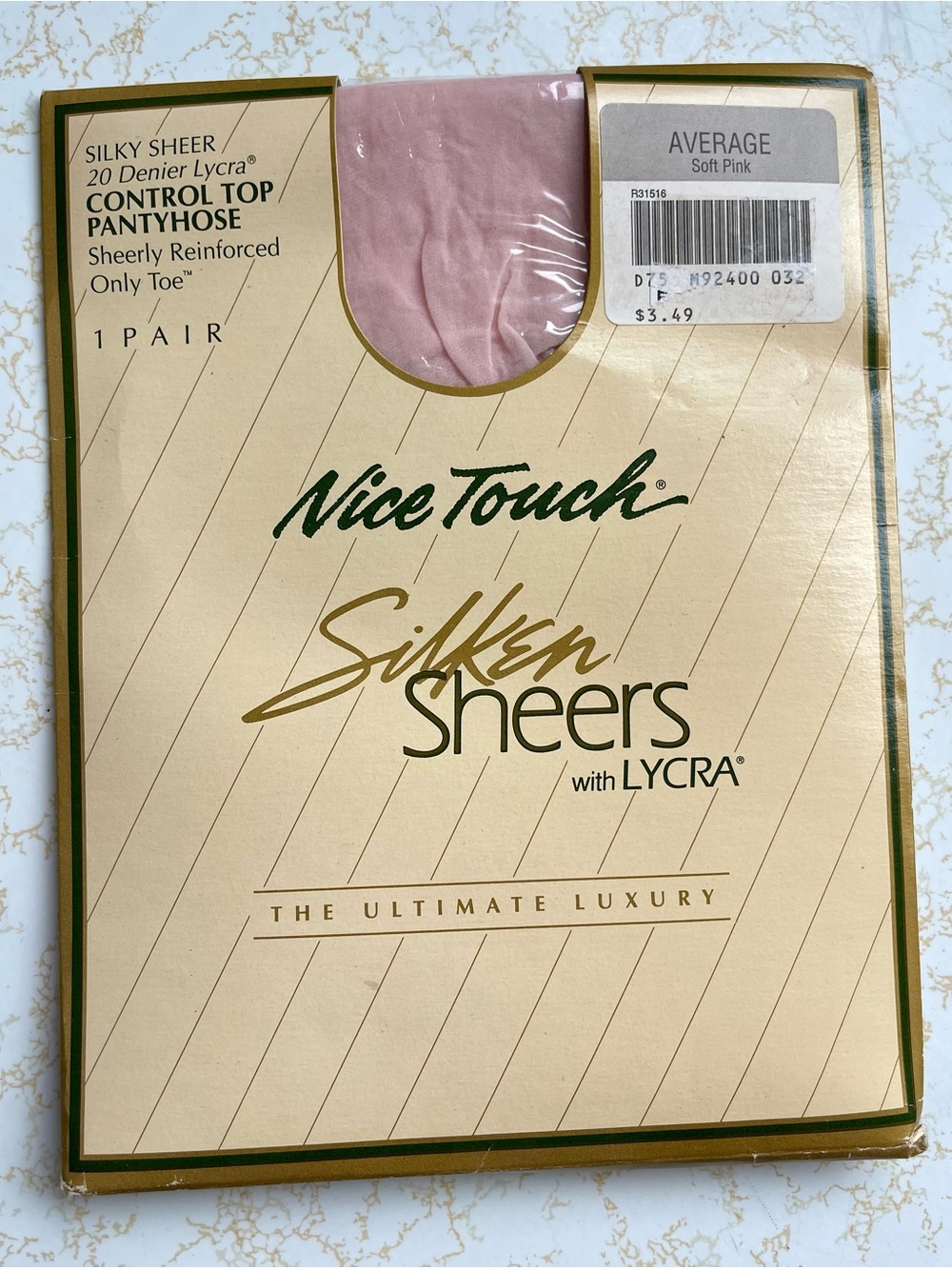 Vintage Nice Touch Silken Sheers Denier Lycra Control Top Pantyhose Average Pink